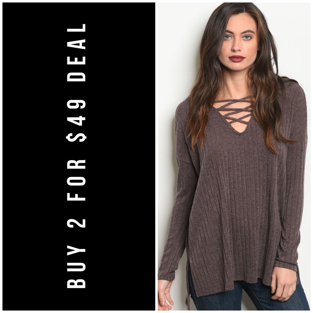 MOCHA HIGH LOW LACE UP TOP